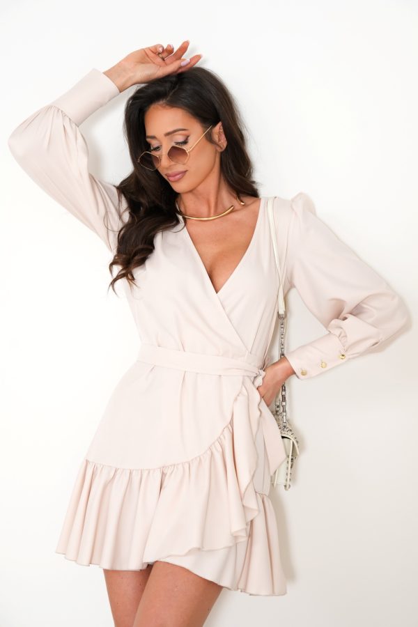 Beige Daydress in Day Dresses with Spandex and Viscose