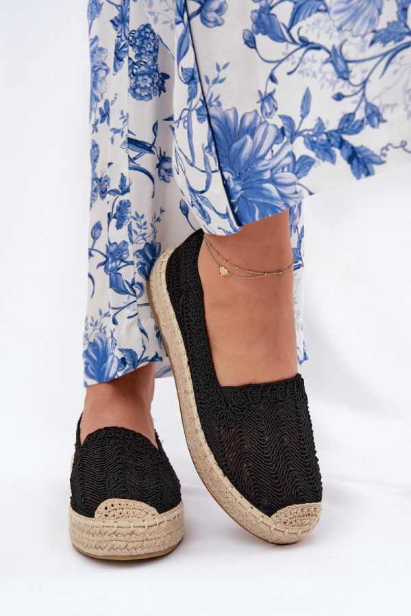 Black Espadrille in Ballet Flats, Ballet Pumps For Women with Fabric, Footbed, Upper Height and Platform Height
