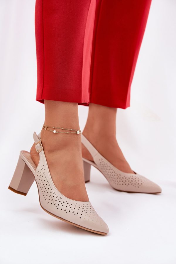 Beige Heel Sandals in Sandals & Flip-Flops For Women with Fabric, Footbed and Heel Height