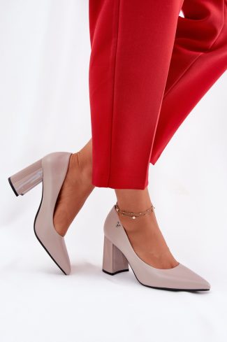 Grey Block Heel Pumps in High Heel Pumps with Fabric, Footbed, Upper Height and Heel Height