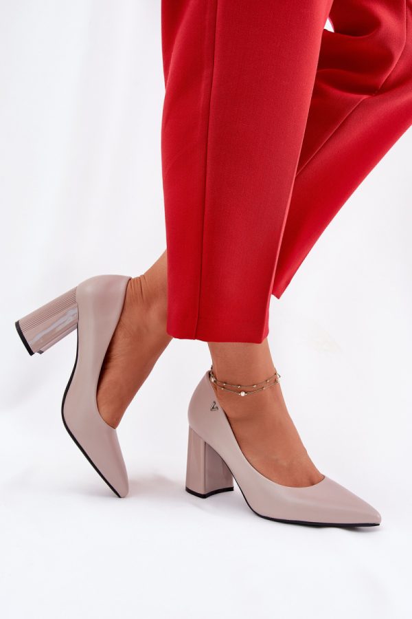 Grey Block Heel Pumps in High Heel Pumps with Fabric, Footbed, Upper Height and Heel Height