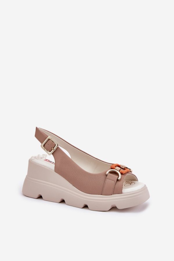 Beige Buskin in Sandals & Flip-Flops For Women with Fabric, Footbed and Heel Height