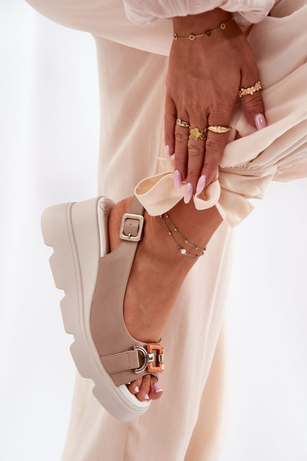 Beige Buskin in Sandals & Flip-Flops For Women with Fabric, Footbed and Heel Height