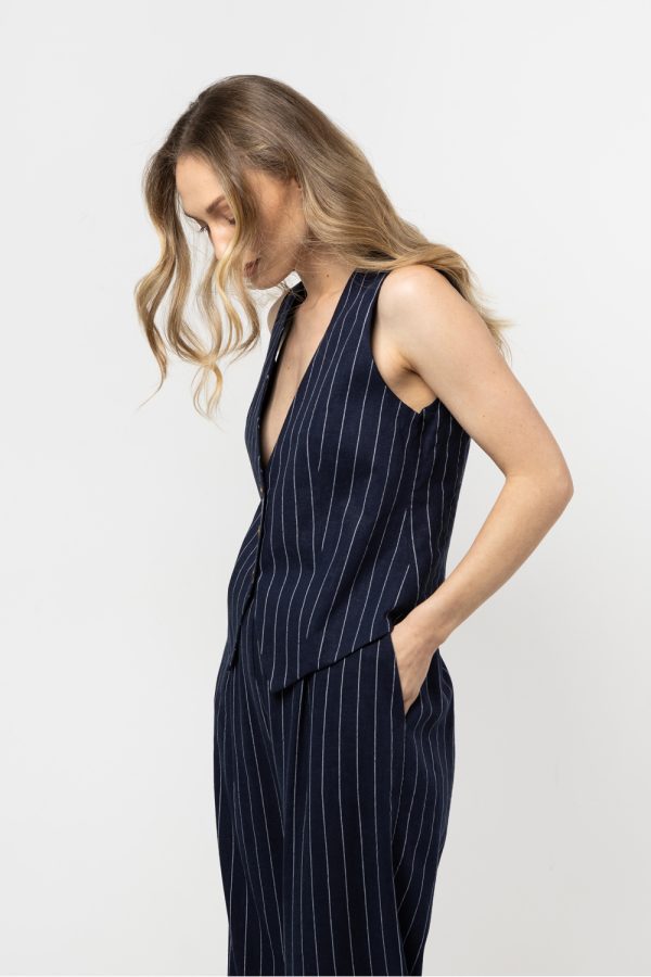 Navy Blue Gilet in Jackets, Vests For Women with Len and Viscose