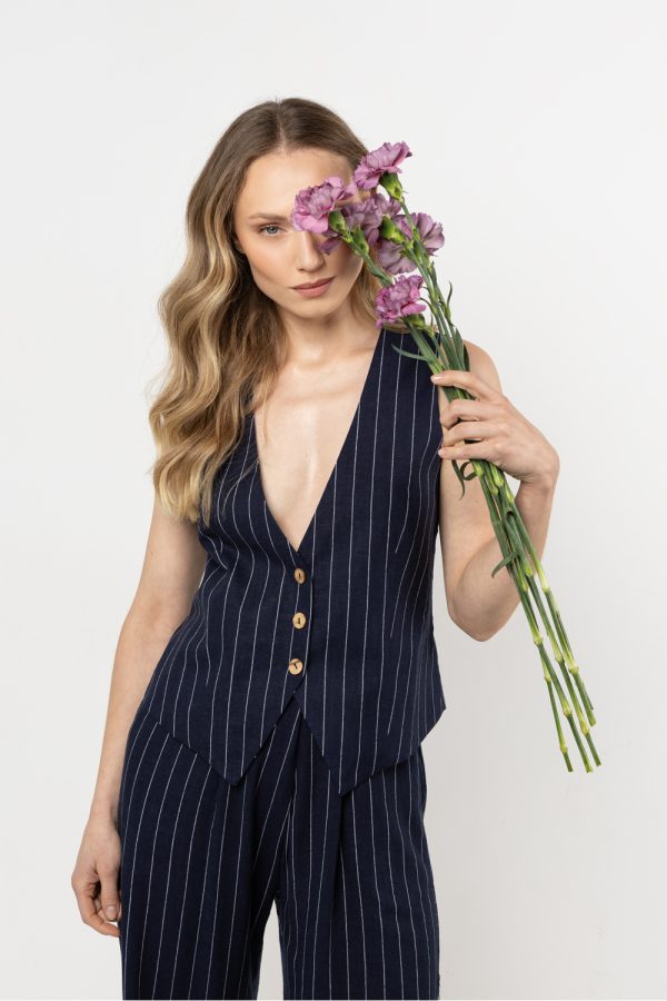 Navy Blue Gilet in Jackets, Vests For Women with Len and Viscose