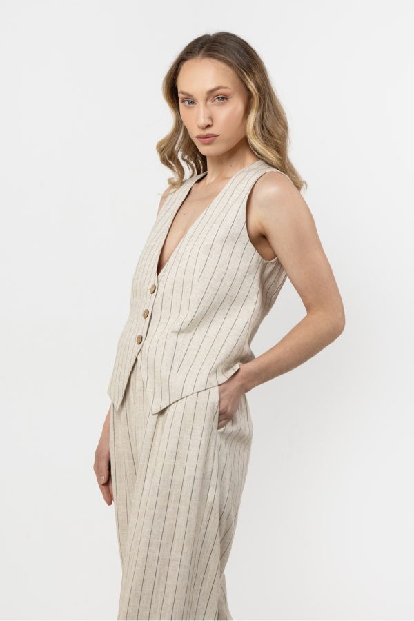 Beige Gilet in Jackets, Vests For Women with Len and Viscose