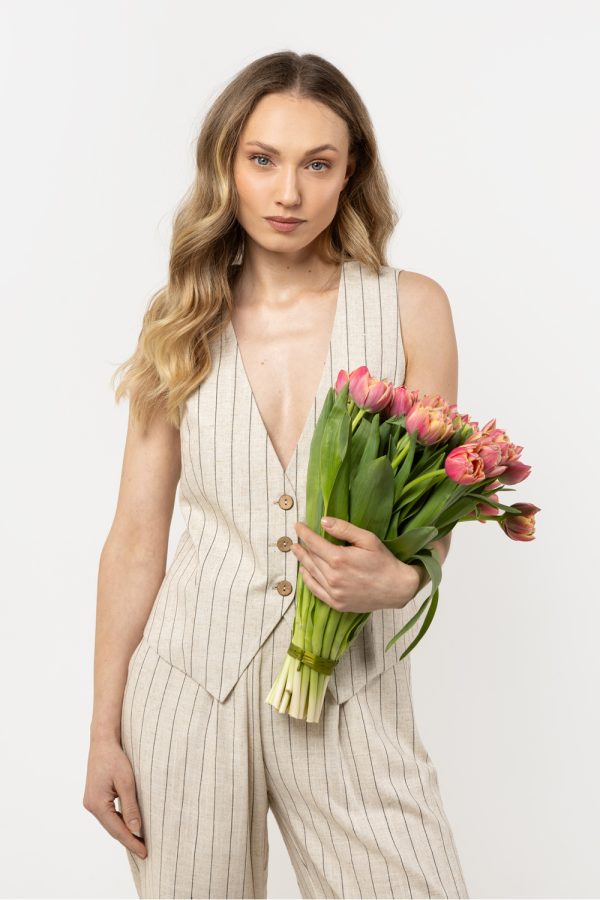 Beige Gilet in Jackets, Vests For Women with Len and Viscose