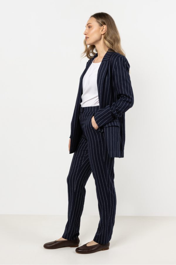 Navy Blue Women Trousers in Pants, Trousers, Shorts with Len and Viscose
