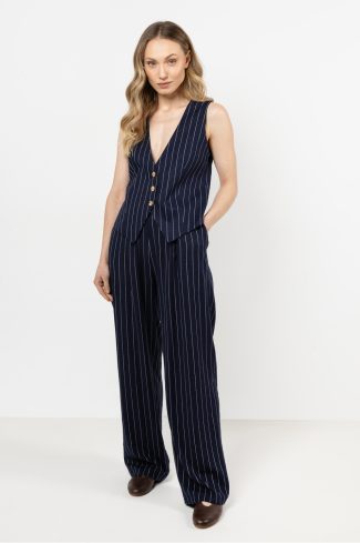 Navy Blue Women Trousers in Pants, Trousers, Shorts with Len and Viscose