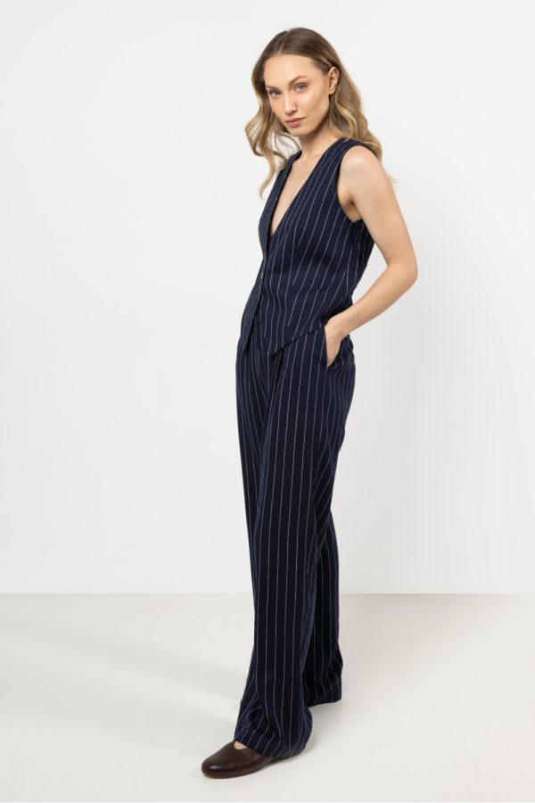 Navy Blue Women Trousers in Pants, Trousers, Shorts with Len and Viscose