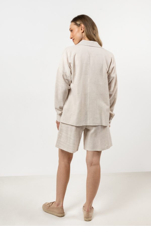 Beige Long Sleeve Shirt in Shirts For Women with Cotton