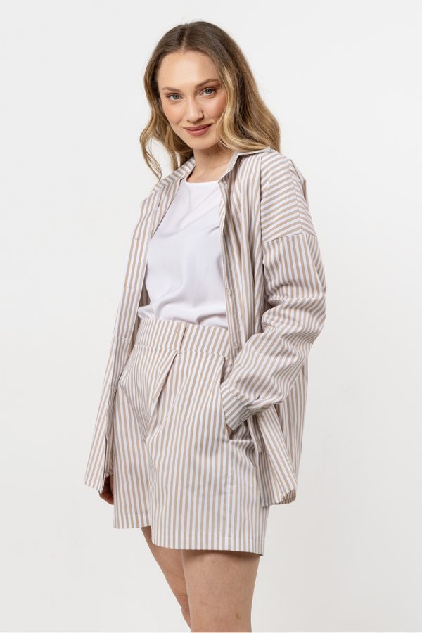 Beige Long Sleeve Shirt in Shirts For Women with Cotton