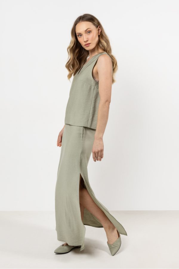 Green Long Skirt in Skirts with
