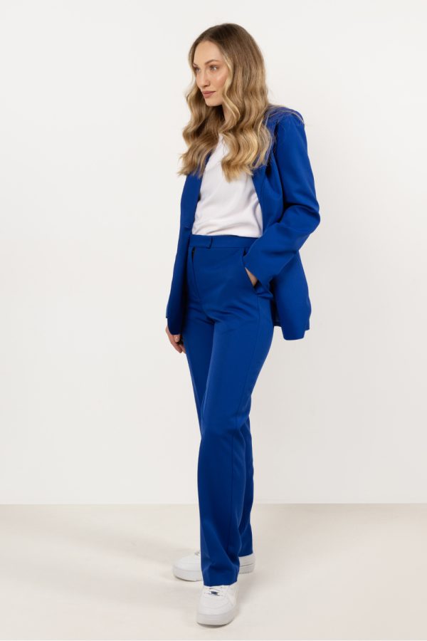 Blue Women Trousers in Pants, Trousers, Shorts with Spandex and Polyester