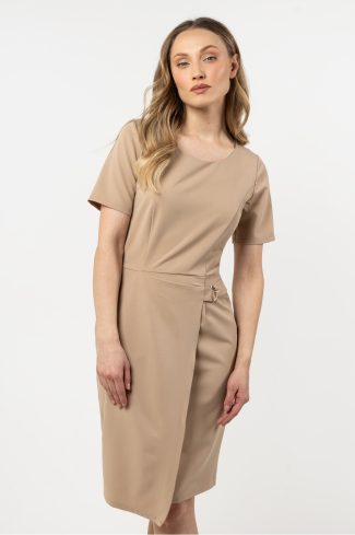 Beige Daydress in Day Dresses with Spandex, Polyester and Viscose