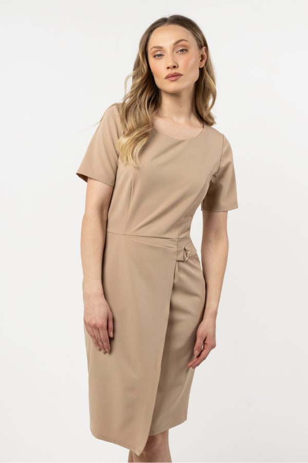 Beige Daydress in Day Dresses with Spandex, Polyester and Viscose