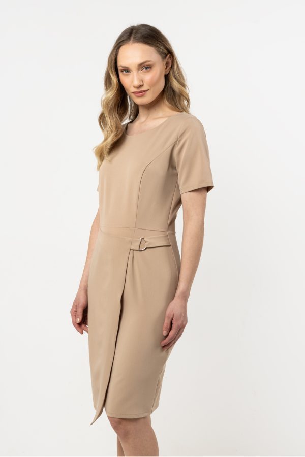 Beige Daydress in Day Dresses with Spandex, Polyester and Viscose