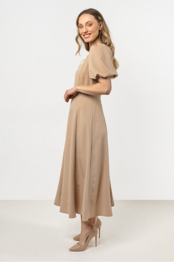 Beige Daydress in Day Dresses with Spandex, Polyester and Viscose