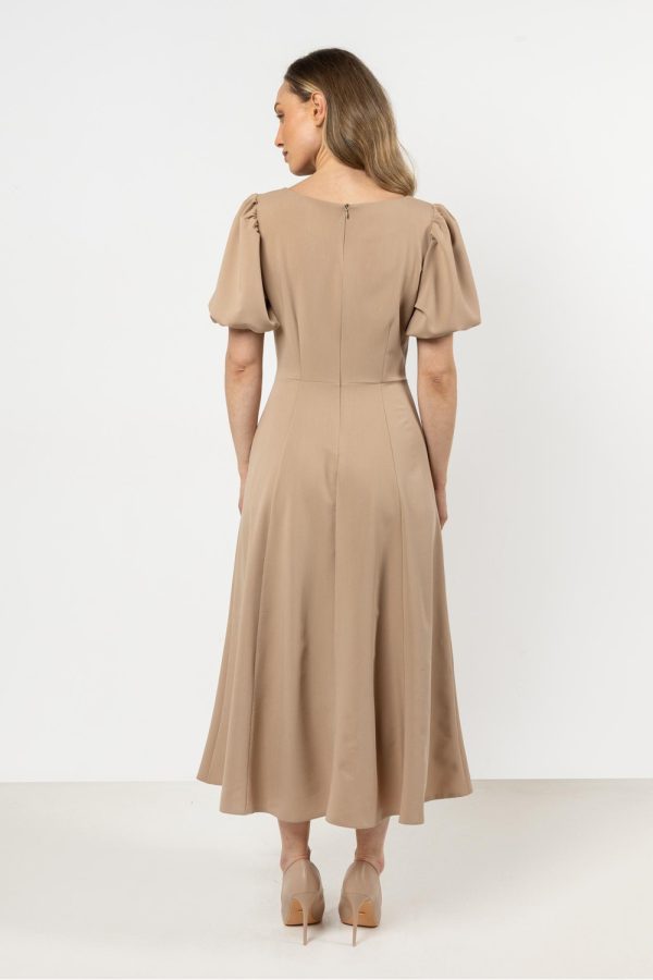 Beige Daydress in Day Dresses with Spandex, Polyester and Viscose