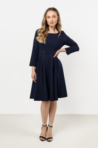 Navy Blue Daydress in Day Dresses with Spandex, Polyester and Viscose