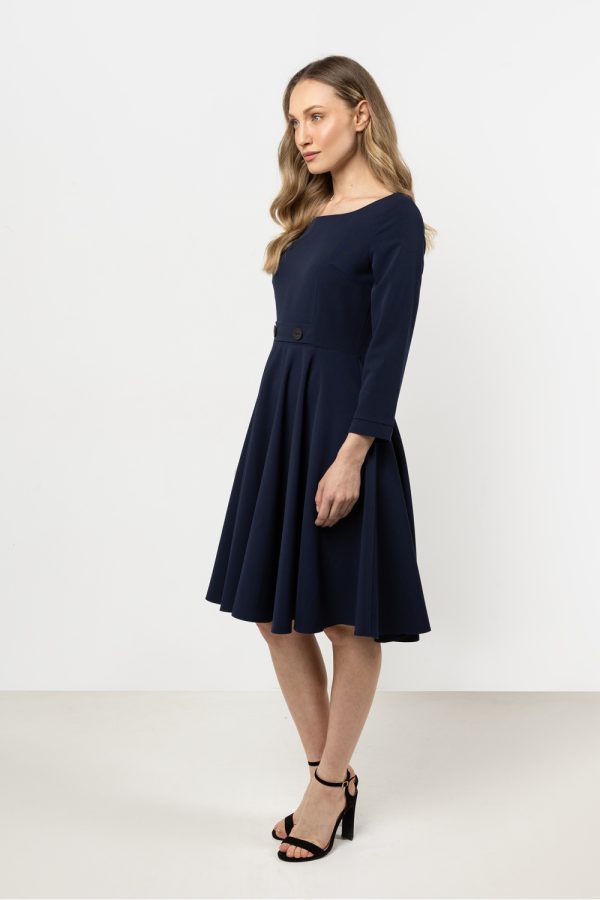 Navy Blue Daydress in Day Dresses with Spandex, Polyester and Viscose