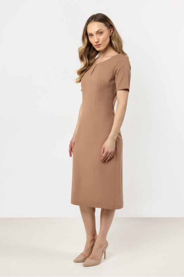 Beige Daydress in Day Dresses with Spandex, Polyester and Viscose