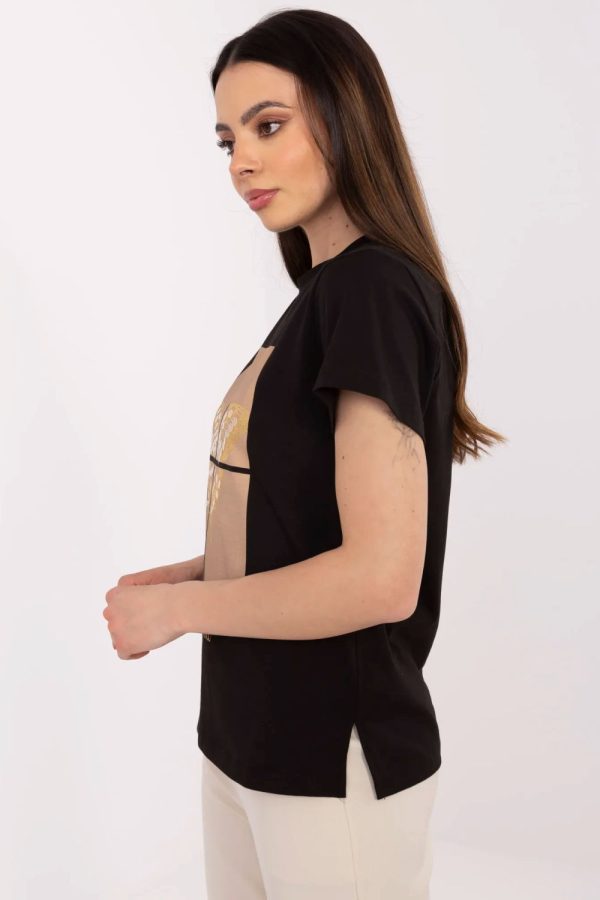 Black T-shirt in Women`s Tops, T-shirts, Singlets with Cotton and Spandex