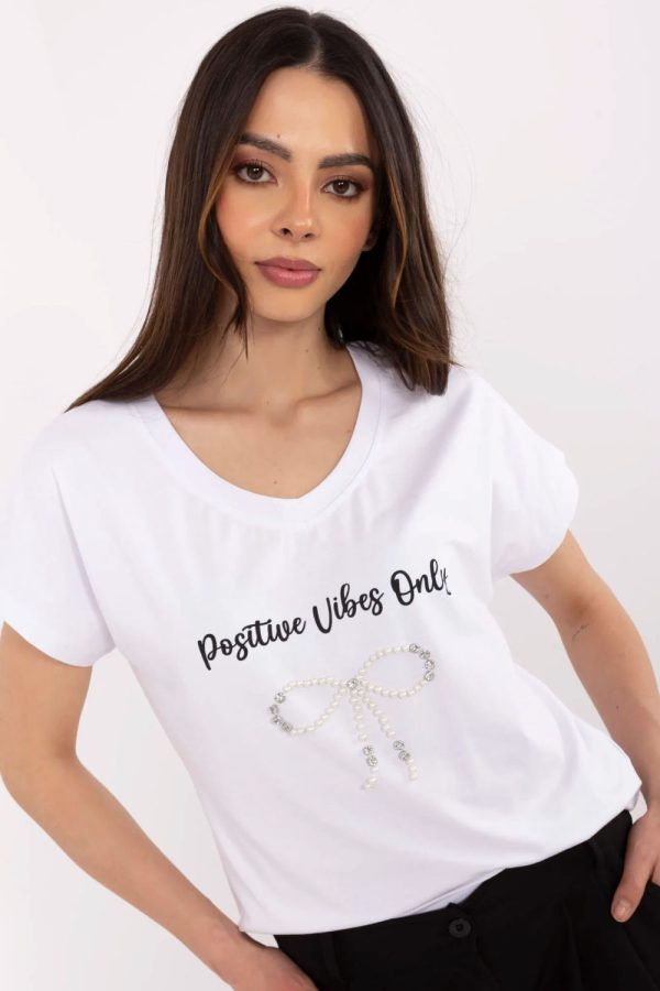White T-shirt in Women`s Tops, T-shirts, Singlets with Cotton and Spandex