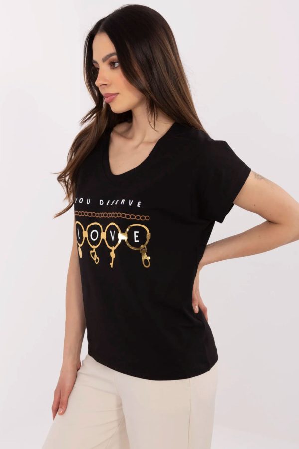 Black T-shirt in Women`s Tops, T-shirts, Singlets with Cotton and Spandex