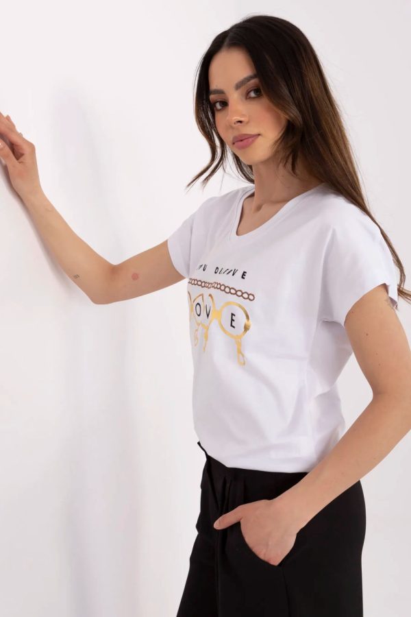 White T-shirt in Women`s Tops, T-shirts, Singlets with Cotton and Spandex