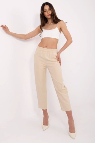 Beige Women Trousers in Pants, Trousers, Shorts with Spandex and Polyester