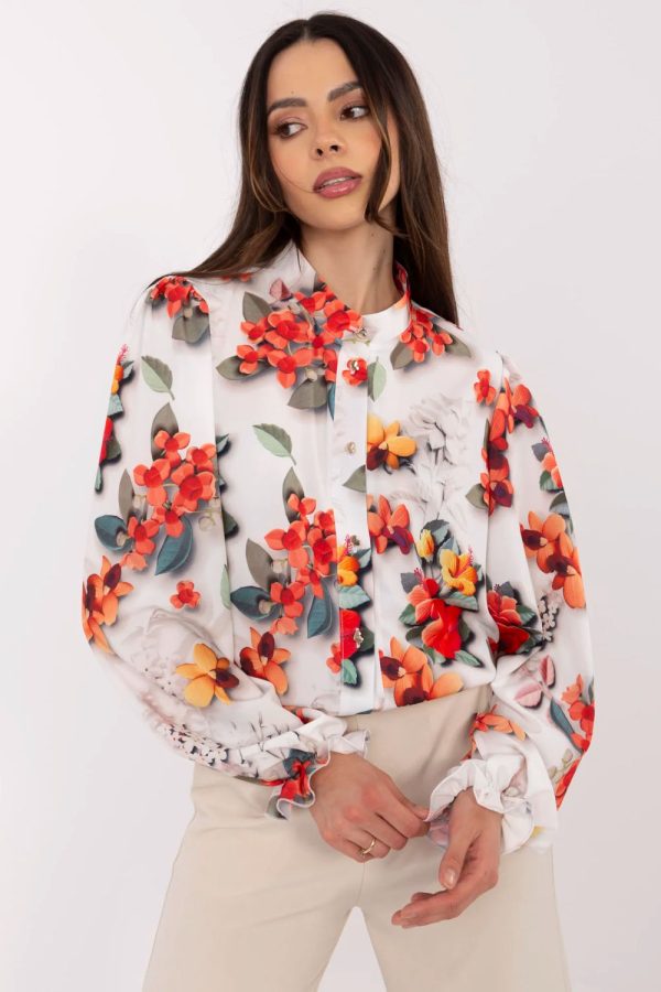 Grey Long Sleeve Shirt in Shirts For Women with Cotton, Spandex and Polyester