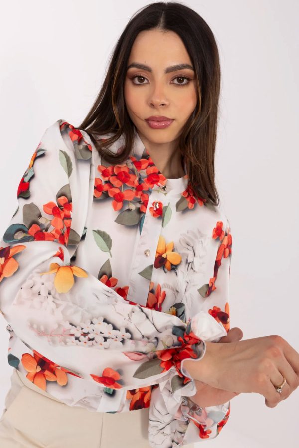 Grey Long Sleeve Shirt in Shirts For Women with Cotton, Spandex and Polyester