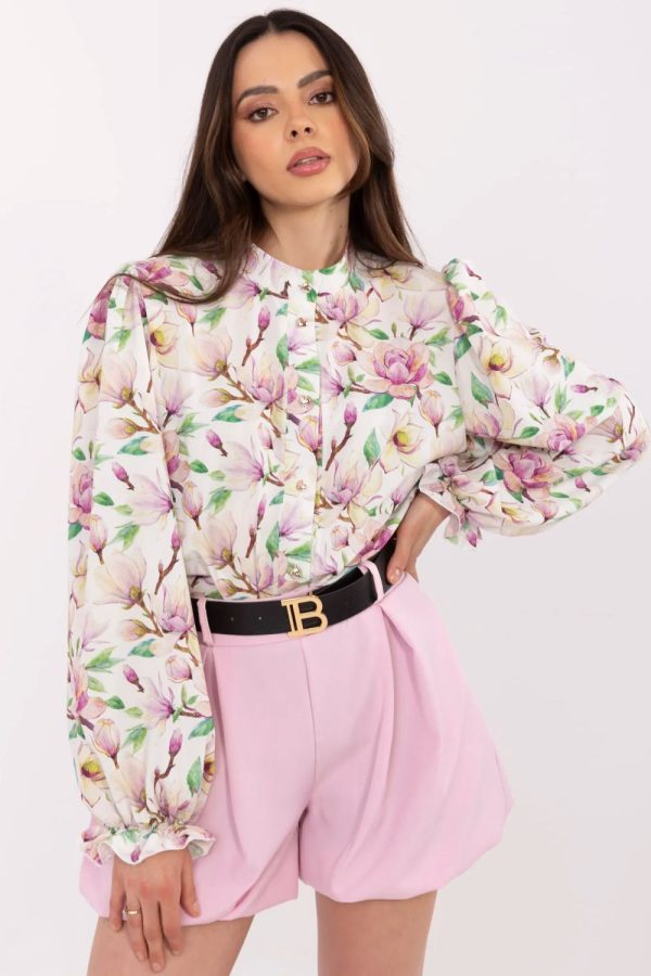White Long Sleeve Shirt in Shirts For Women with Cotton, Spandex and Polyester