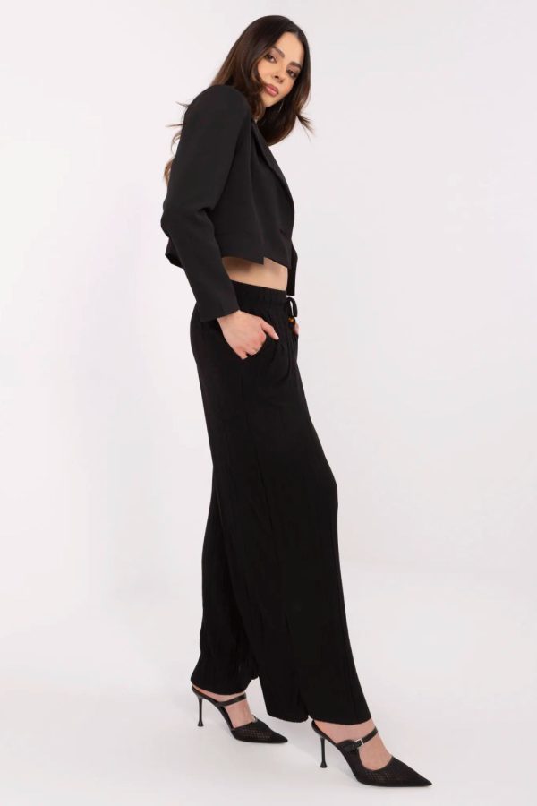 Black Women Trousers in Pants, Trousers, Shorts with Polyester and Viscose