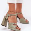 1077384.jpg Green Heel Sandals in Sandals & Flip-Flops For Women with Fabric, Footbed and Heel Height