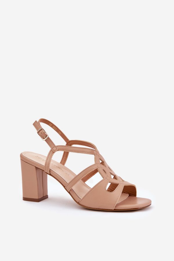 Beige Heel Sandals in Sandals & Flip-Flops For Women with Fabric, Footbed and Heel Height