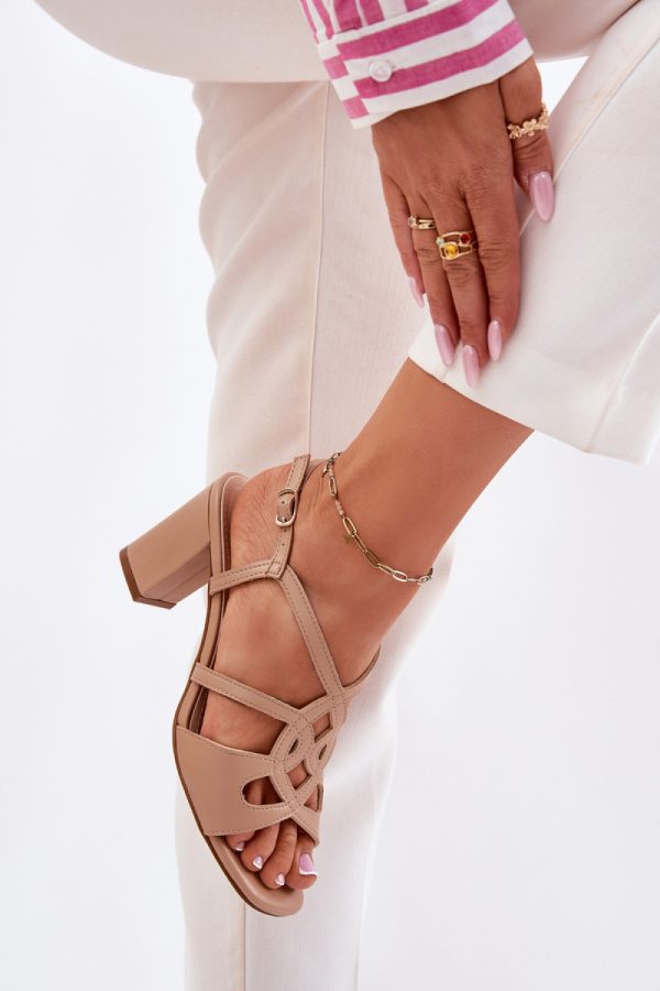 Beige Heel Sandals in Sandals & Flip-Flops For Women with Fabric, Footbed and Heel Height