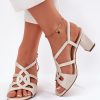 Beige Heel Sandals in Sandals & Flip-Flops For Women with Fabric, Footbed and Heel Height