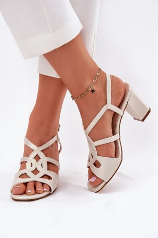 Beige Heel Sandals in Sandals & Flip-Flops For Women with Fabric, Footbed and Heel Height