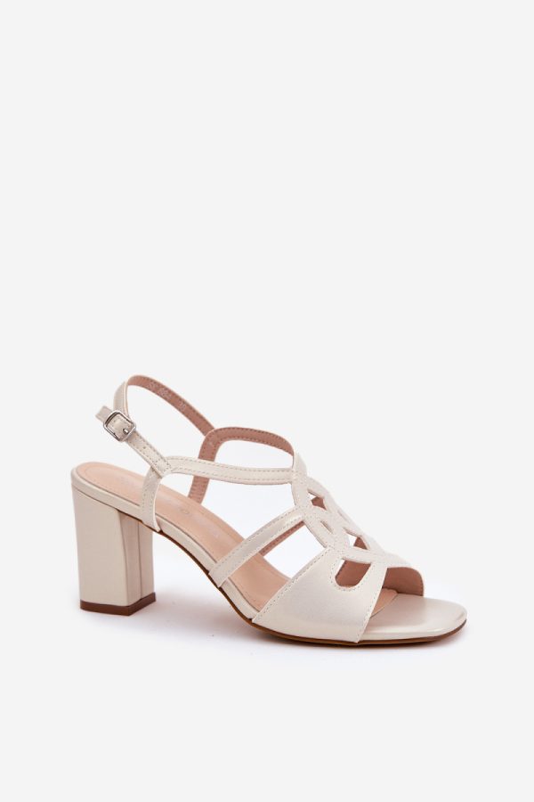 Beige Heel Sandals in Sandals & Flip-Flops For Women with Fabric, Footbed and Heel Height