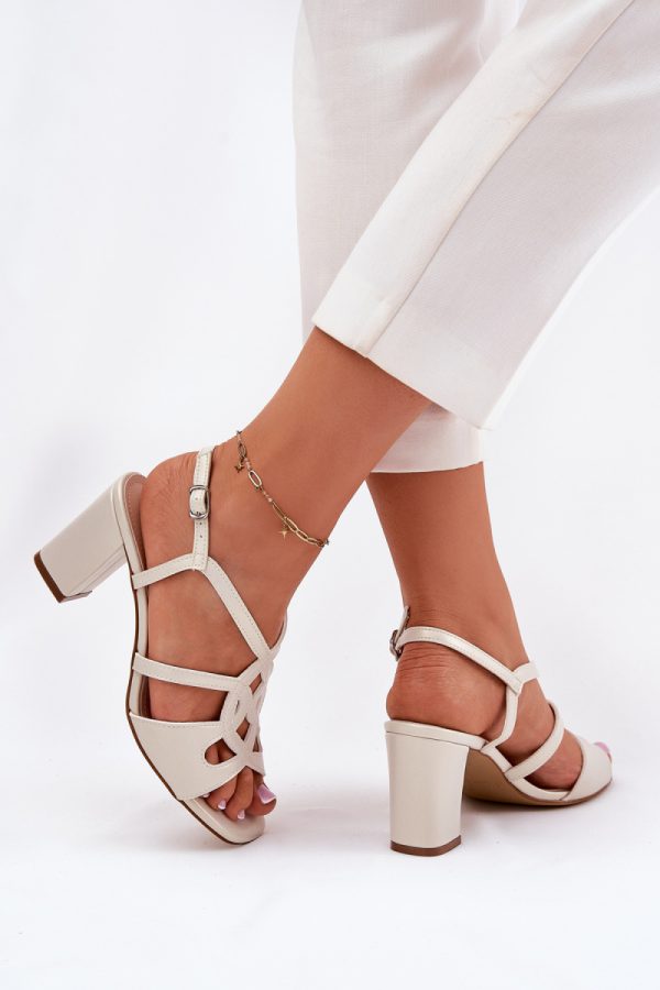 Beige Heel Sandals in Sandals & Flip-Flops For Women with Fabric, Footbed and Heel Height