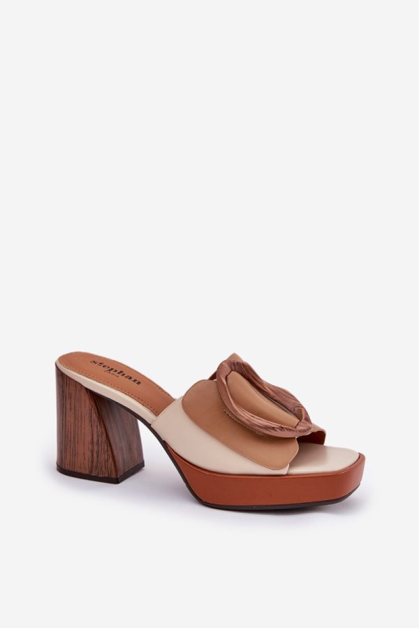 Brown Heeled Sandals in Sandals & Flip-Flops For Women with Fabric, Footbed, Heel Height and Platform Height