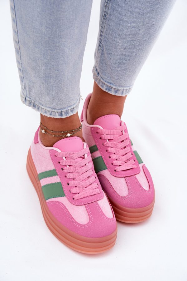 Pink Sport Shoes in Women`s Athletic Shoes, Trainers, Sneakers with Fabric, Footbed, Upper Height and Platform Height
