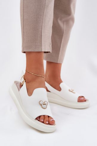 White Buskin in Sandals & Flip-Flops For Women with Fabric, Footbed and Heel Height