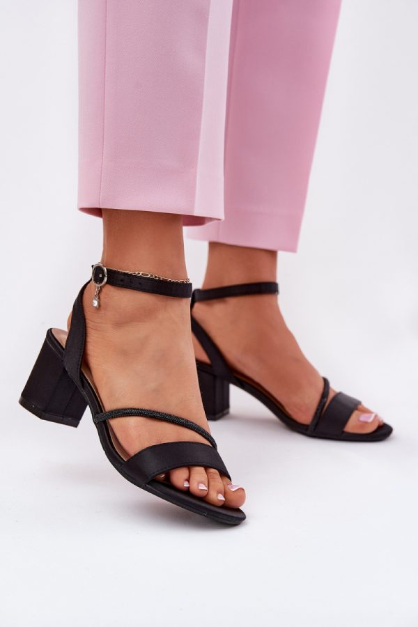 Black Heel Sandals in Sandals & Flip-Flops For Women with Fabric, Footbed and Heel Height