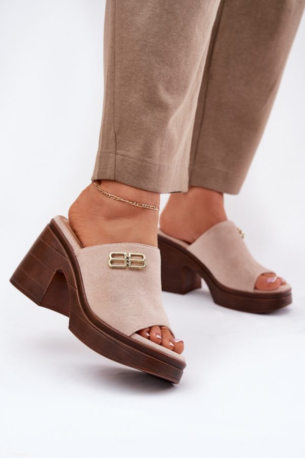 Beige Heeled Sandals in Sandals & Flip-Flops For Women with Fabric, Footbed, Heel Height and Platform Height