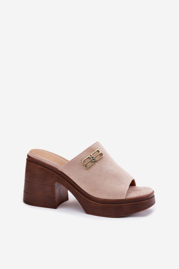 Beige Heeled Sandals in Sandals & Flip-Flops For Women with Fabric, Footbed, Heel Height and Platform Height