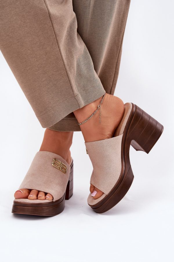 Beige Heeled Sandals in Sandals & Flip-Flops For Women with Fabric, Footbed, Heel Height and Platform Height