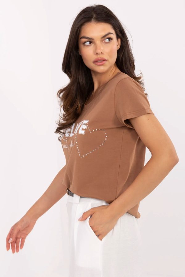 Brown T-shirt in Women`s Tops, T-shirts, Singlets with Cotton and Spandex
